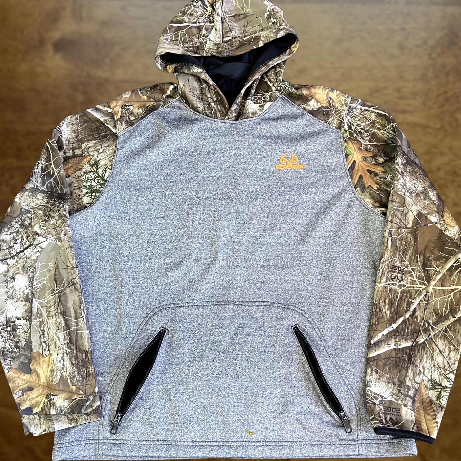 Realtree Realtree Hoodie Mens XL Gray Camo Fleece Pullover Hunting Sweatshirt Pockets Size US XL / EU 56 / 4 - 1 Thumbnail