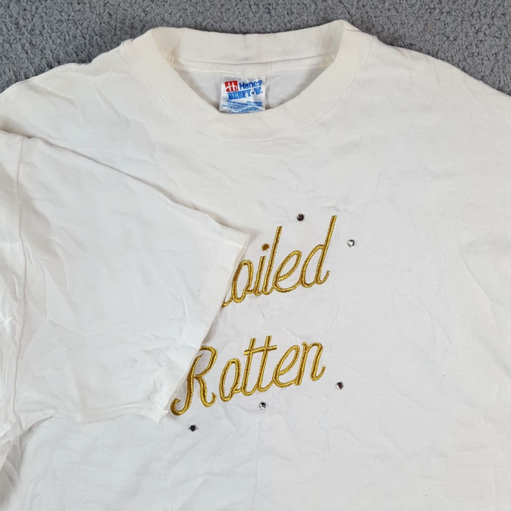 Hanes VINTAGE Hanes T-Shirt Men XL White USA Spoiled Rotten Gold Jeweled 90s Funny Joke Vintage 00s Parody Shirt Size US XL / EU 56 / 4 - 5 Thumbnail