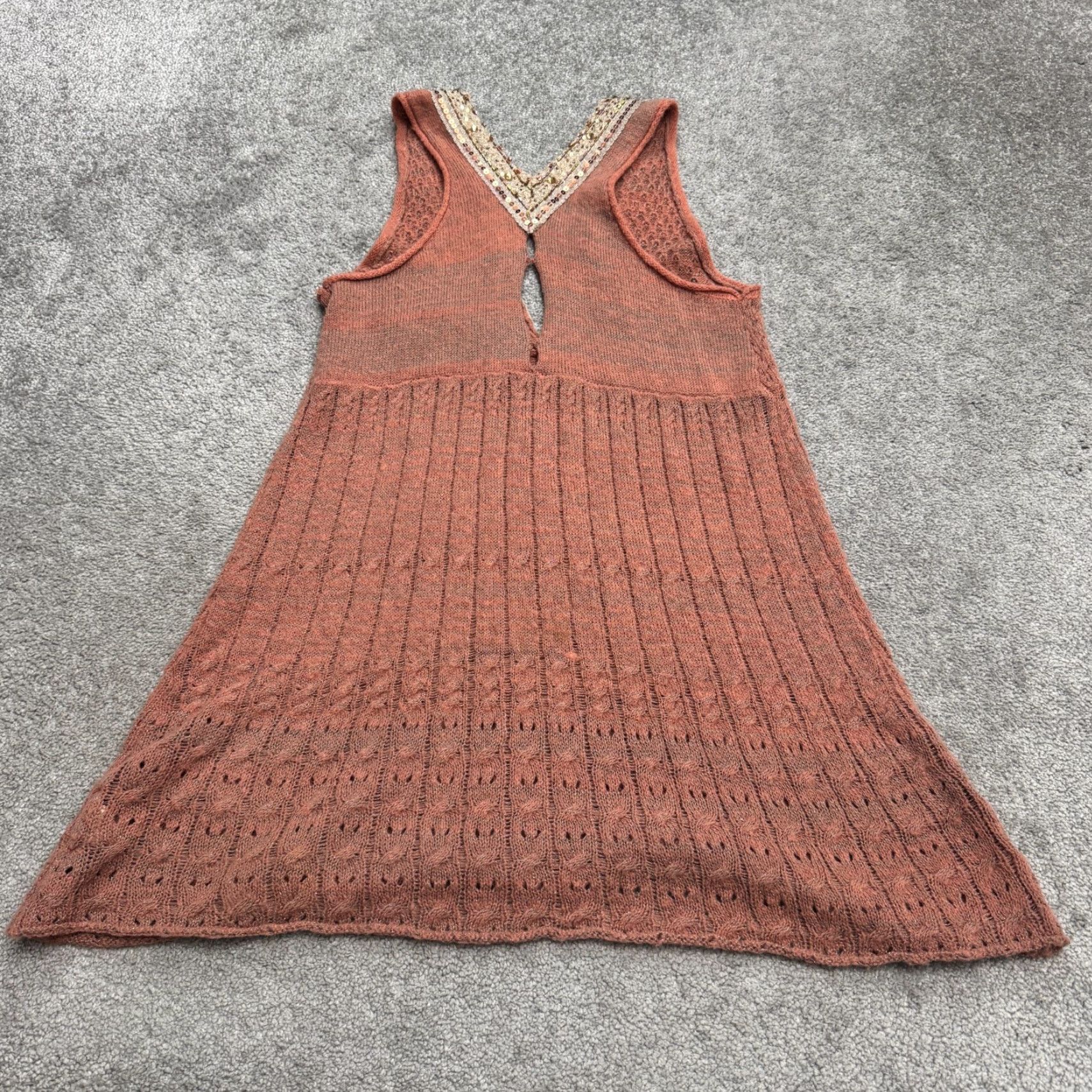 Free People Free People Metallic Knit Sequin Beaded Mini Dress Womens Medium Brown V-Neck Size M / US 6-8 / IT 42-44 - 2 Thumbnail