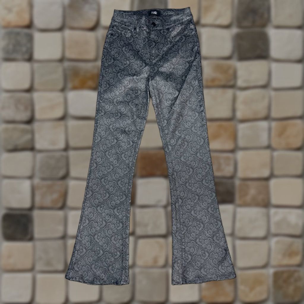 Paige Paige Jeans Womens Flared 25 Gray Logo JC Jacquard High Rise Lou Lou Landscape 25x31 Vintage No N/A Size 42" / US 20 - 1 Thumbnail