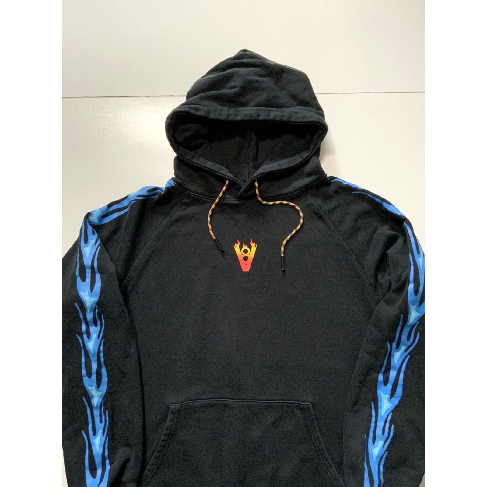 Vintage VIBRATE V8 Blue Flames Heavyweight French Terry Black Pullover Hoodie XL Mens Size US XL / EU 56 / 4 - 3 Thumbnail