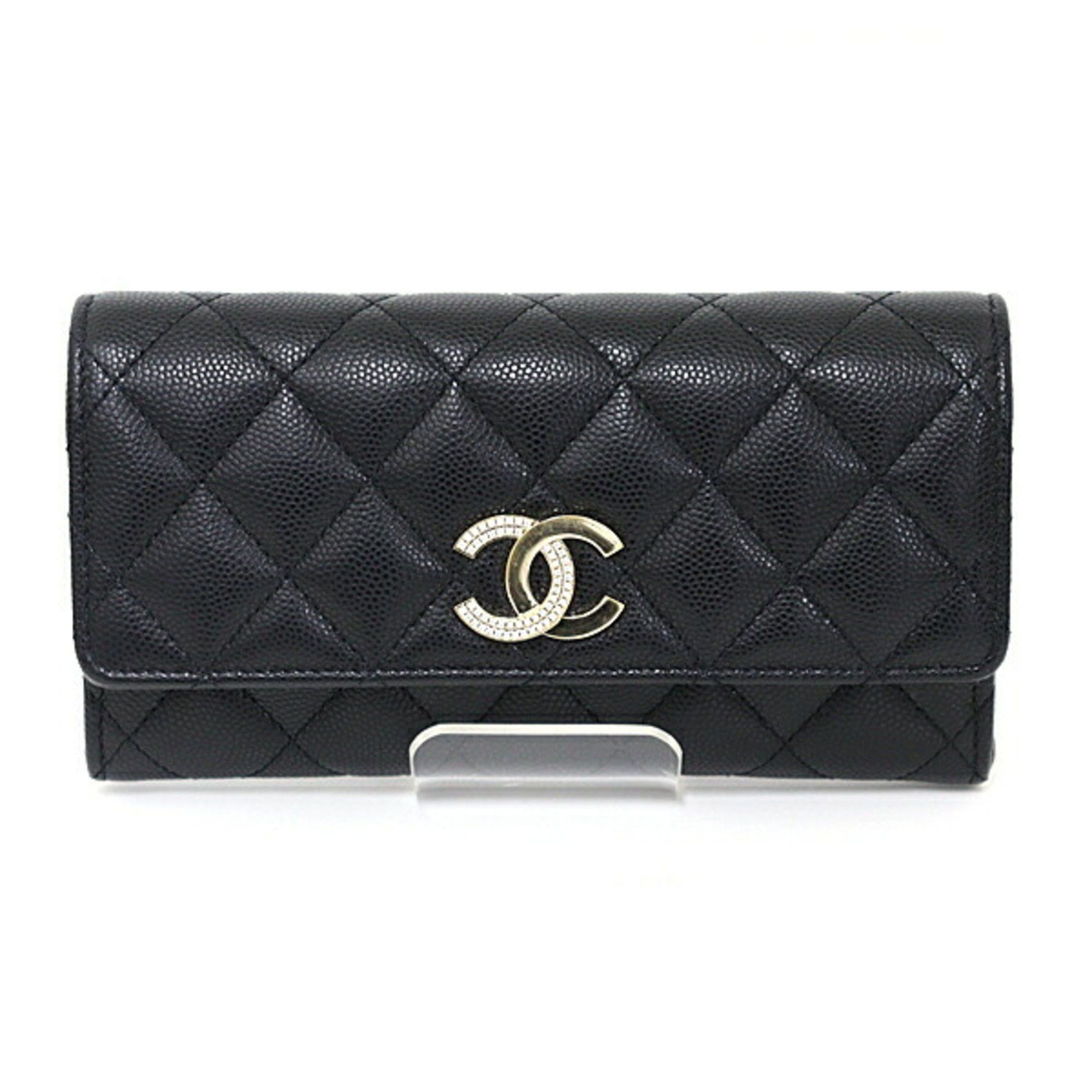 Chanel CHANEL Medium Flap Wallet Caviar Skin Black Matelasse Bi-fold Coco Mark Size ONE SIZE - 1 Thumbnail