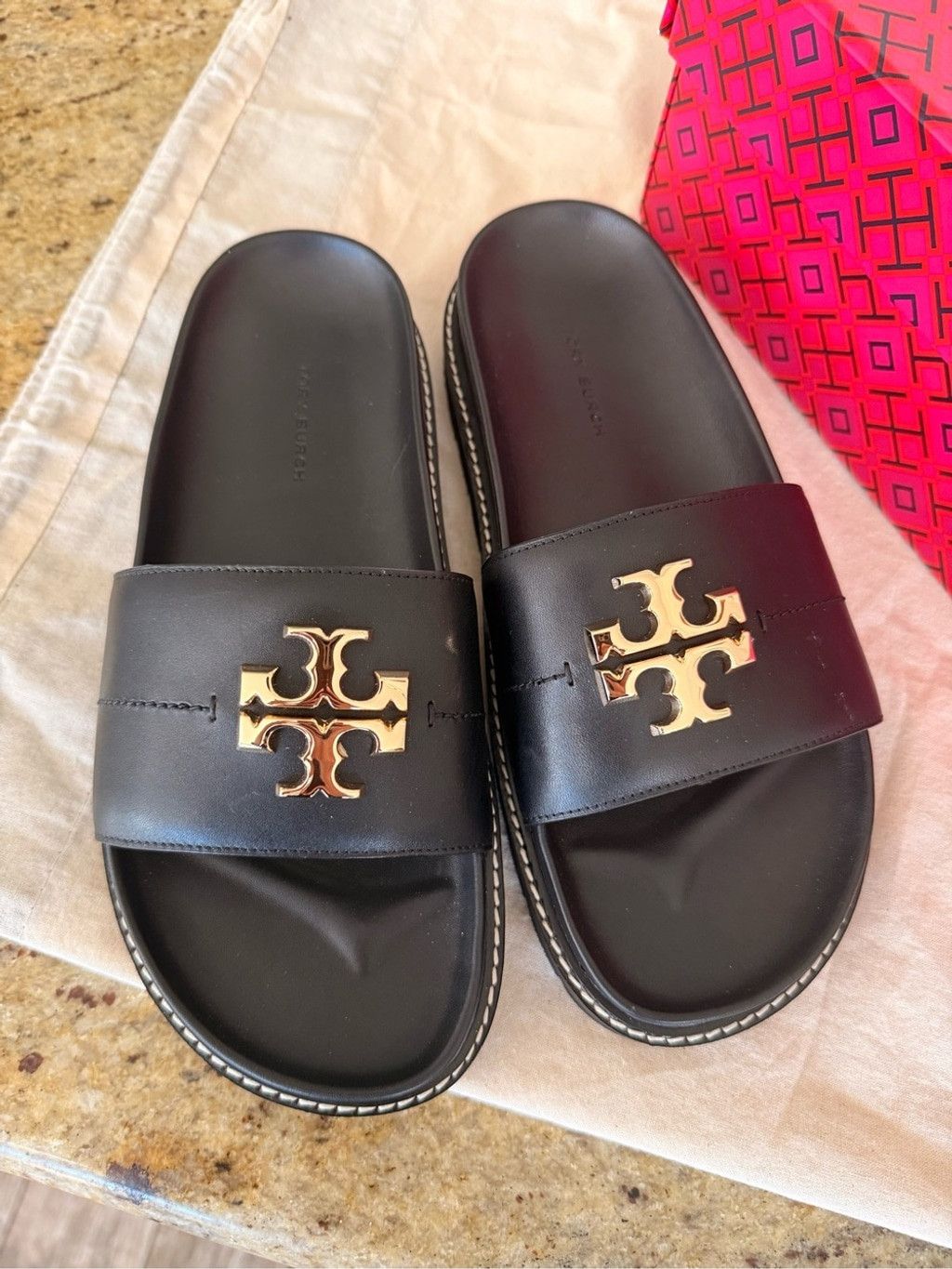 Tory Burch Tory Burch Black Leather Logo Espadrille Flats Size US 8 / IT 38 - 1 Thumbnail