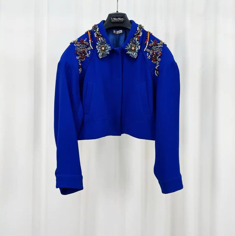 Miu Miu Miu Miu Embroidered Blue Wool Jacket 0089 Size M / US 6-8 / IT 42-44 - 1 Thumbnail
