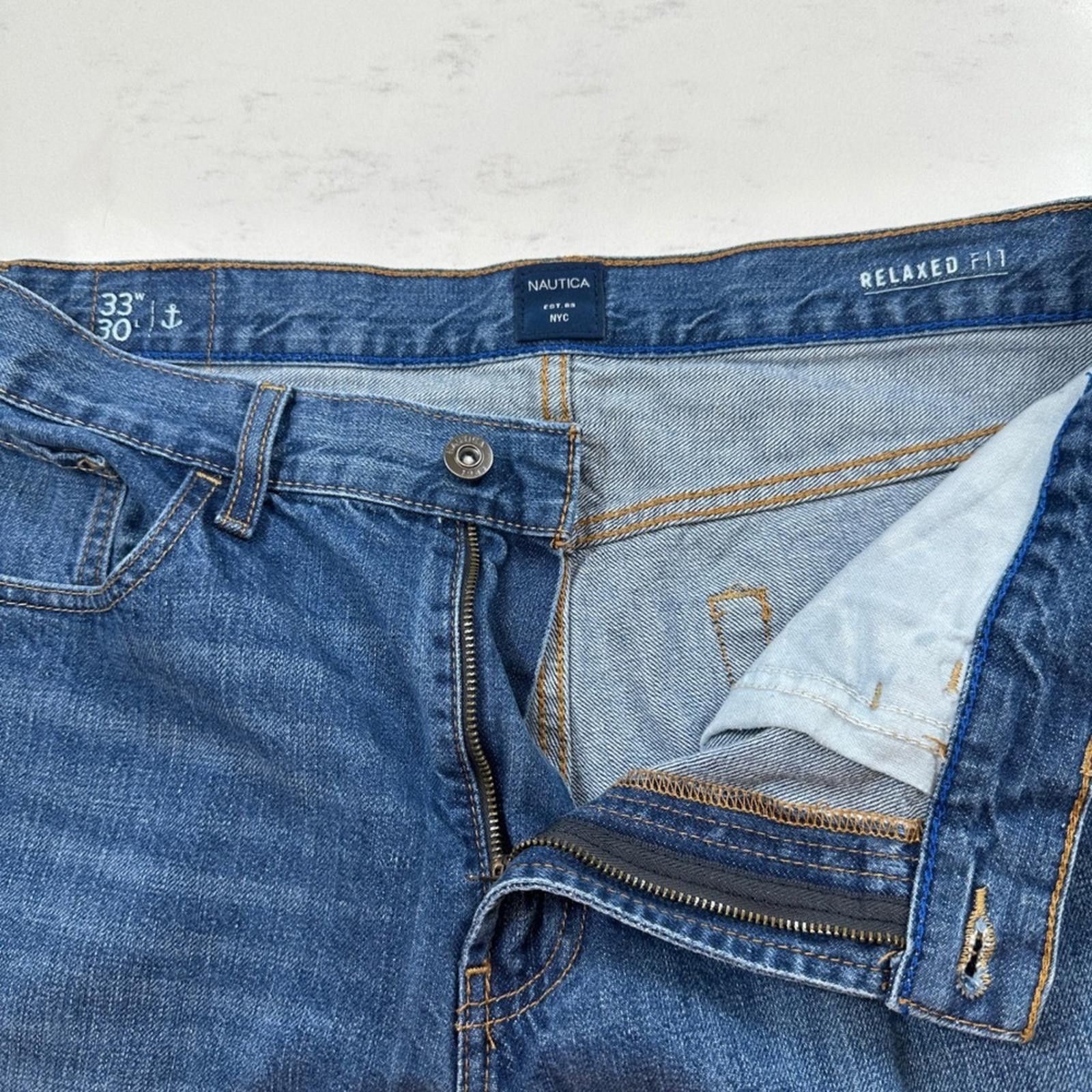 Nautica Nautica Jeans Mens 33x30 Blue Relaxed Fit Straight Medium Size US 33 - 4 Thumbnail