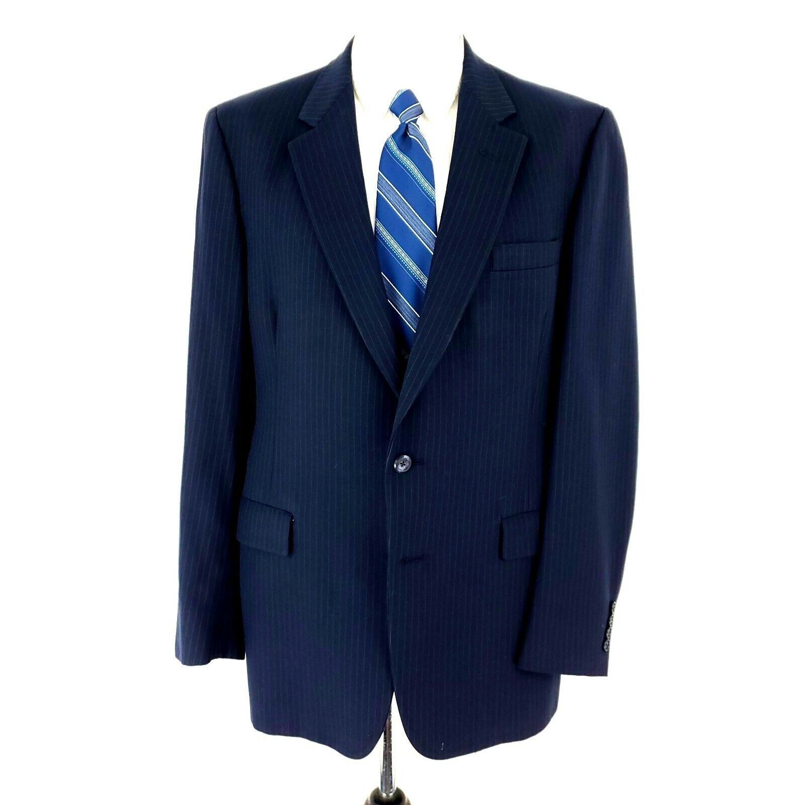 Hart Schaffner Marx Hart Schaffner Marx Wool 2 Button 2 Piece Suit 42L Blue Stri Size 42L - 4 Thumbnail
