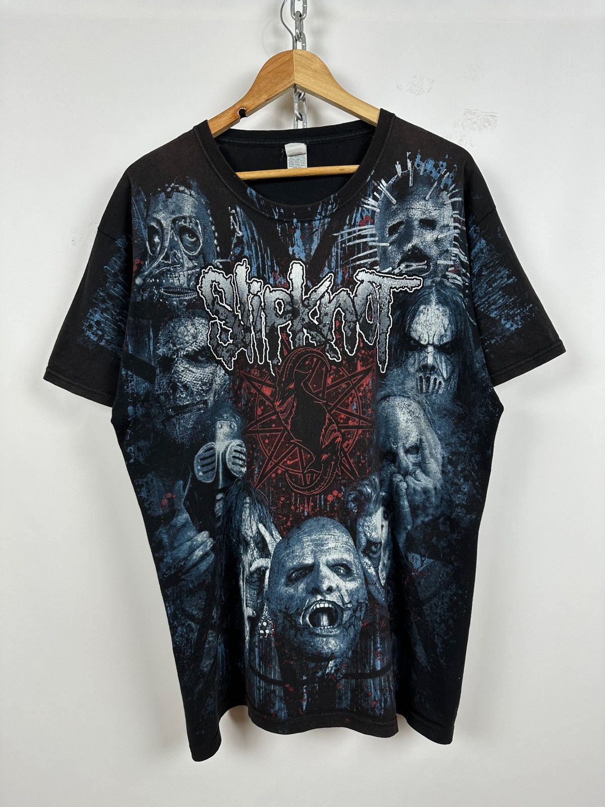 Band Tees Vintage Slipknot All Over Print Faded Black Band T-Shirt Size US XL / EU 56 / 4 - 1 Thumbnail