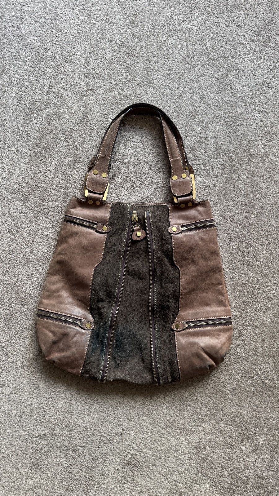 Jimmy Choo Brown Leather Suede Mona Tote Bag Pre‑Owned Luxury Handbag Size ONE SIZE - 2 Thumbnail