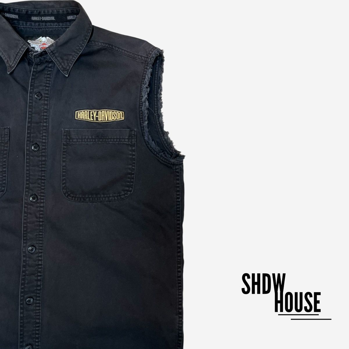 Harley Davidson Harley Davidson Sleeveless Denim Vest in Black/Gold Size US M / EU 48-50 / 2 - 2 Thumbnail