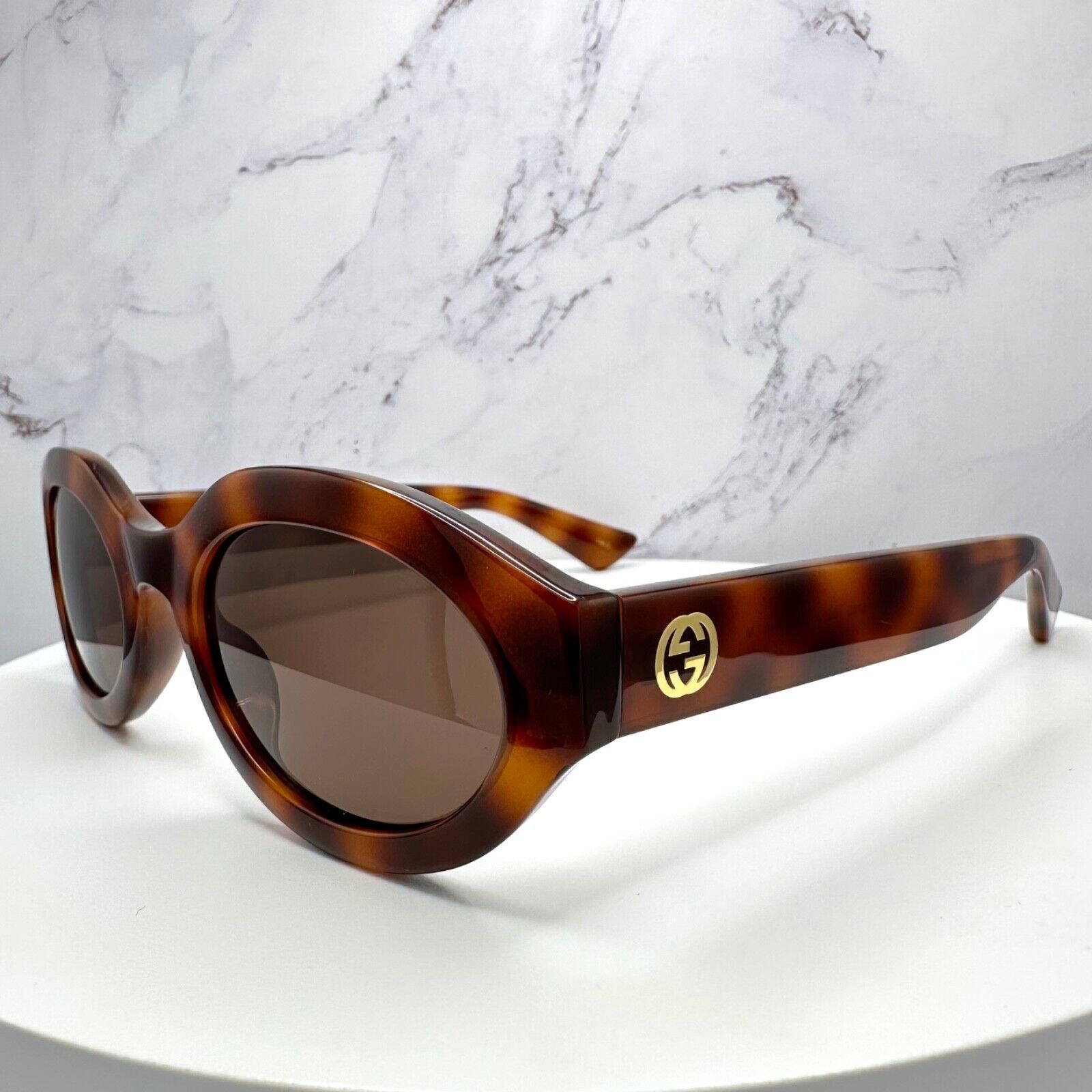 Gucci New GUCCI Sunglasses Brown Tortoise Oval Gold GG Logo Size ONE SIZE - 16 Thumbnail