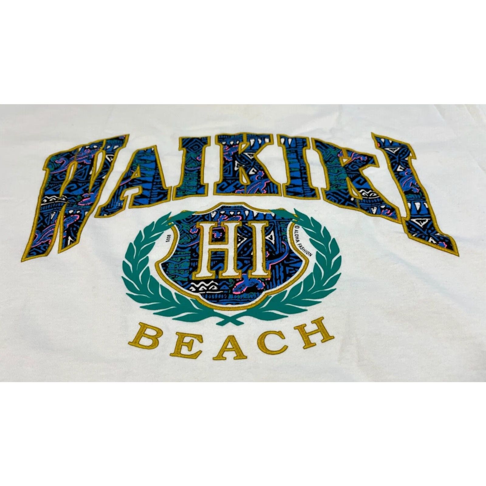 Anvil NOS Vintage 90s Waikiki Beach Hawaii T-Shirt Anvil Sz L White Cotton Short Sleeve Crew Neck Unisex Adults 90s Beach Hawaiian Graphic Print Size US L / EU 52-54 / 3 - 6 Thumbnail
