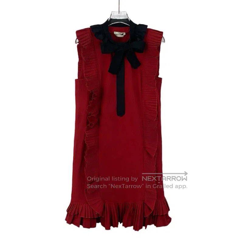 Fendi Fendi Red Tie Bow Cotton Lace Trim Sleeveless Dress Size XXS / US 00 / IT 34 - 1 Thumbnail