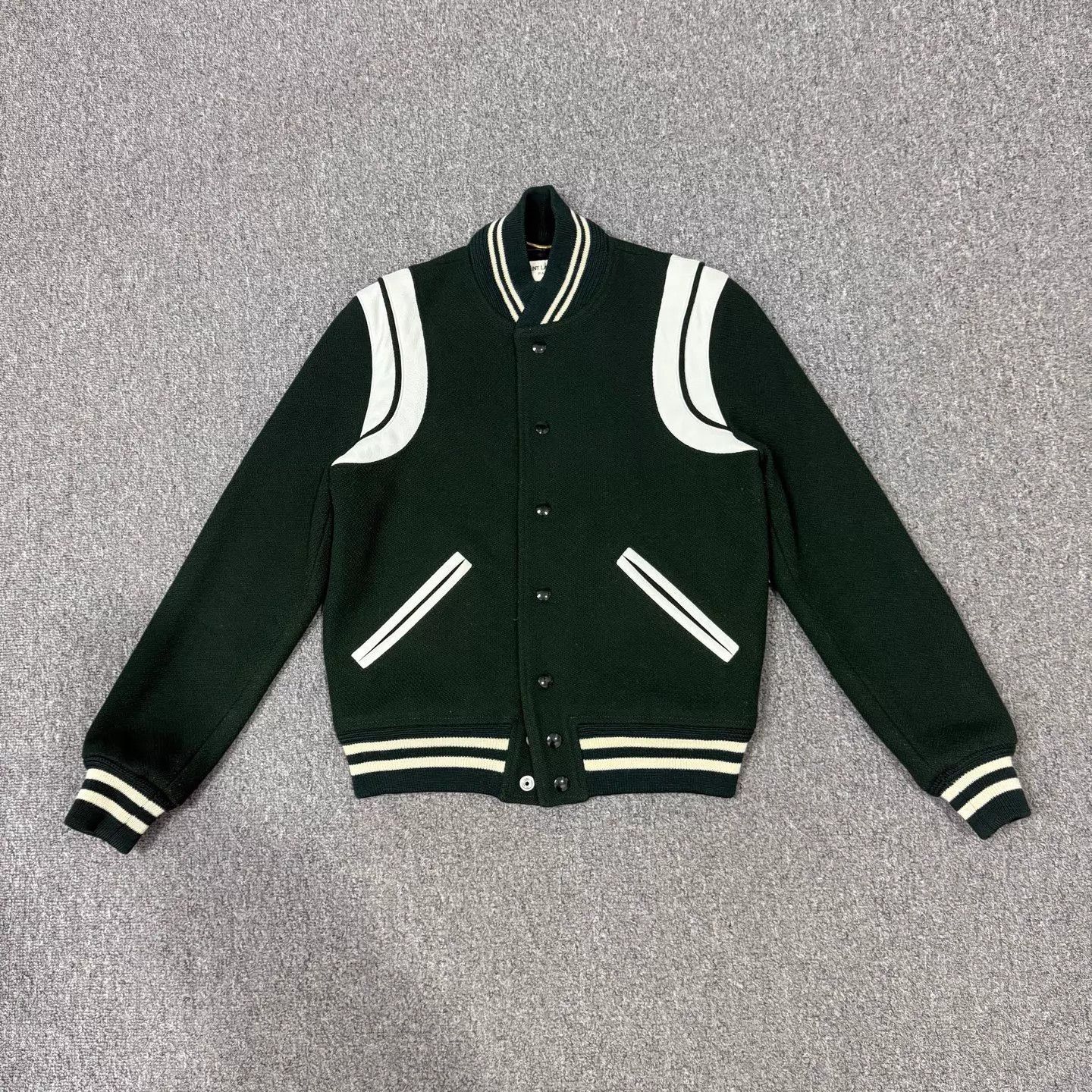 Saint Laurent Paris SLP white/green colorblocked wool baseball jkt 36 mint Size XS / US 0-2 / IT 36-38 - 1 Thumbnail