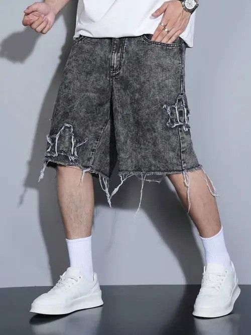 Japanese Brand Shorts Drip Washed Distressed Denim Size US 32 / EU 48 - 2 Thumbnail