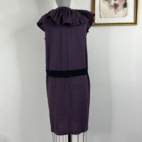 Lanvin VTG 90s Lanvin V Neck Ruffle Belted Zip French Mini Dress Size XS / US 0-2 / IT 36-38 - 5 Thumbnail