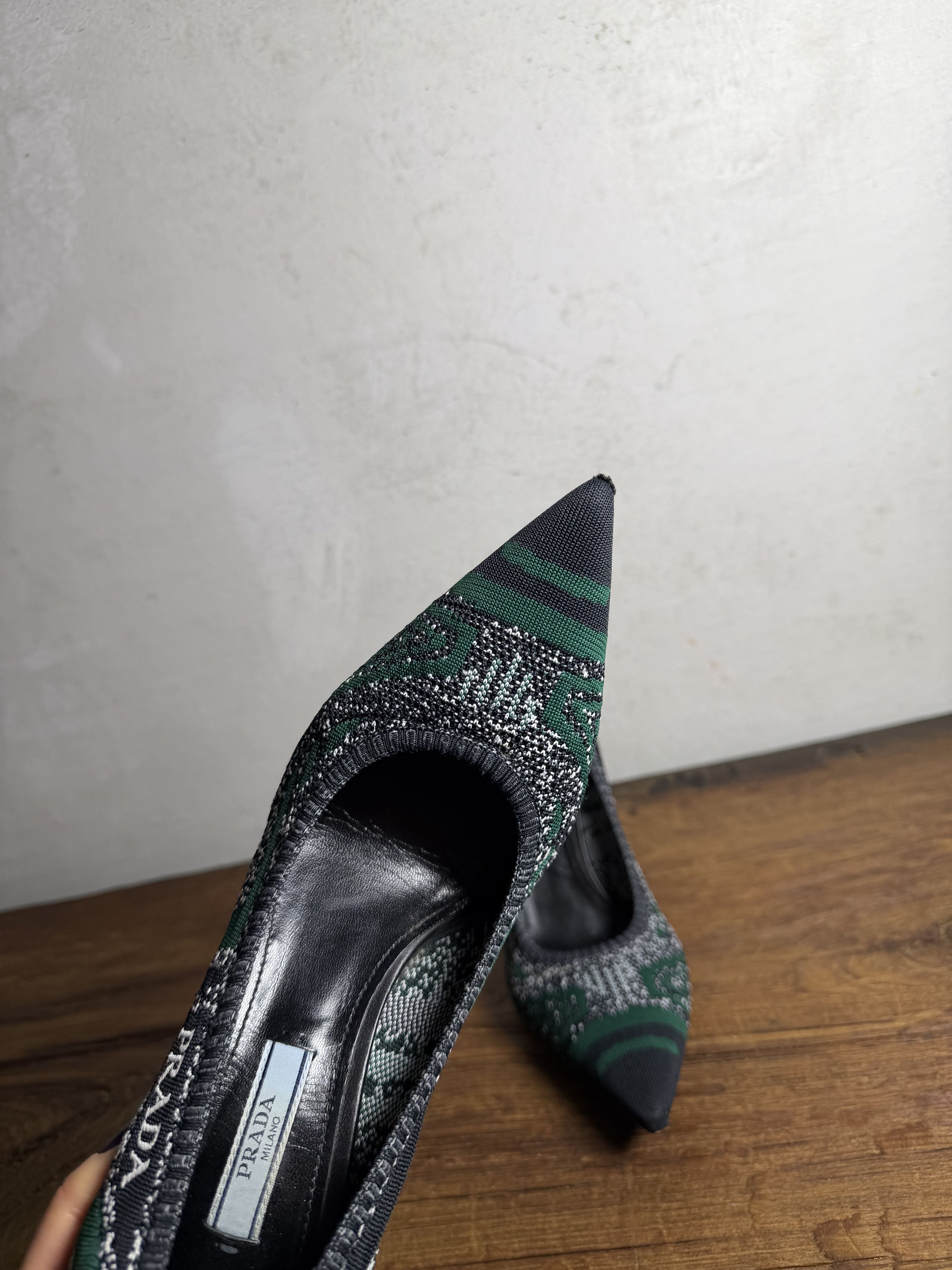 Prada Prada Green/Black Printed Knit Fabric Pointed Toe Pumps Size US 10 / IT 40 - 17 Thumbnail