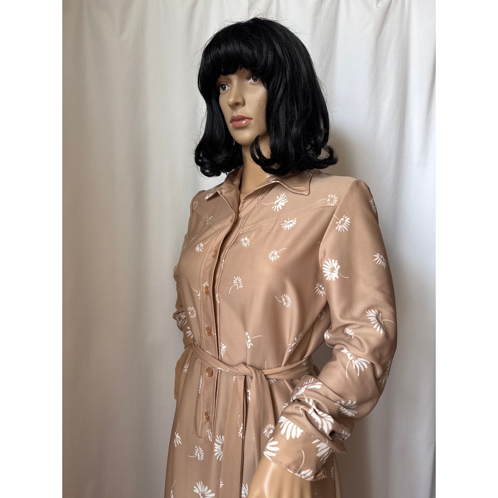 Vintage NWT Vtg Just-Mort Khaki collared Dress white daisy print M Size M / US 6-8 / IT 42-44 - 7 Thumbnail