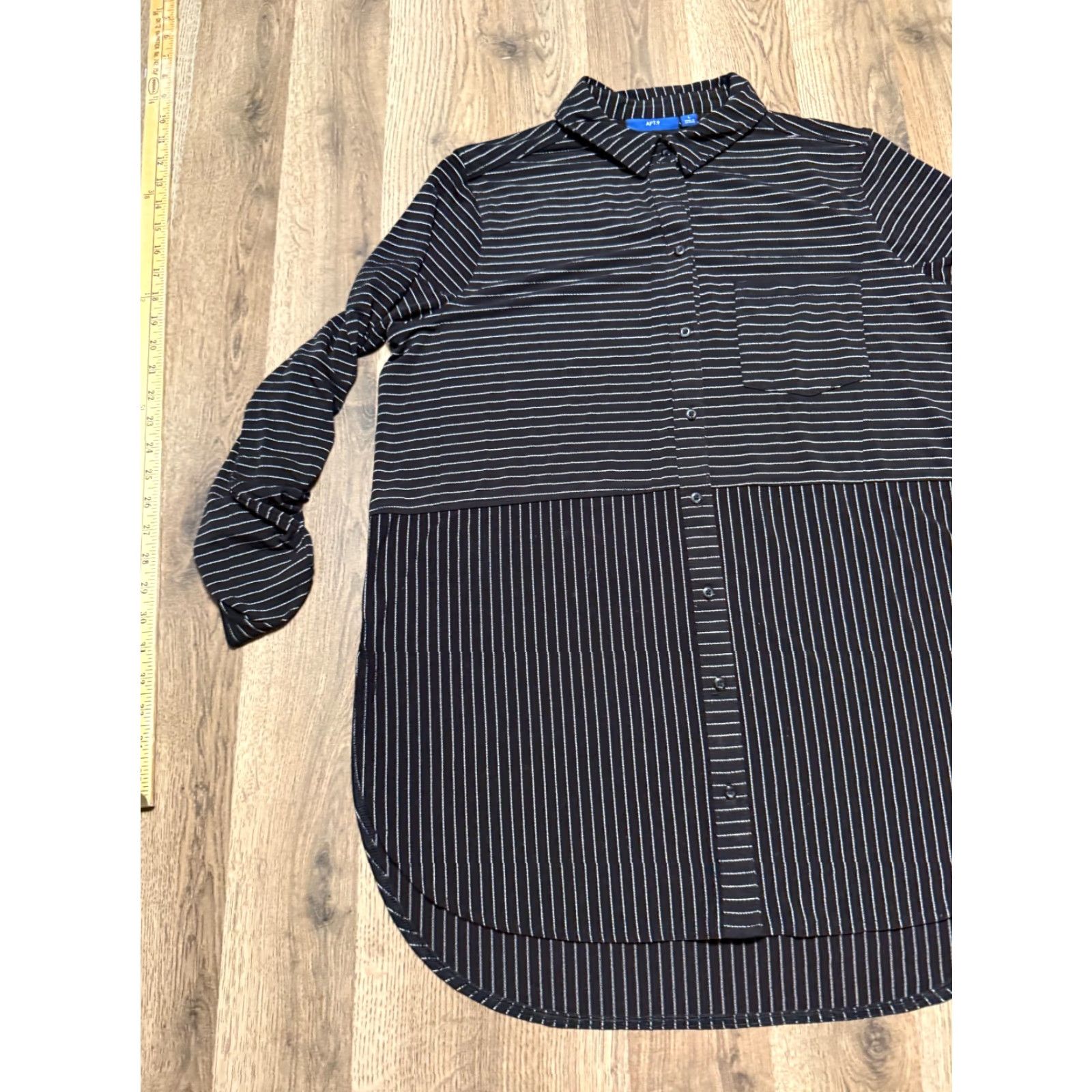 Apt. 9 APT. 9 Shirt Women L Black White Striped Long Sleeve Button Up Pocket - Casual, Sweatshirt? Size L / US 10 / IT 46 - 3 Thumbnail