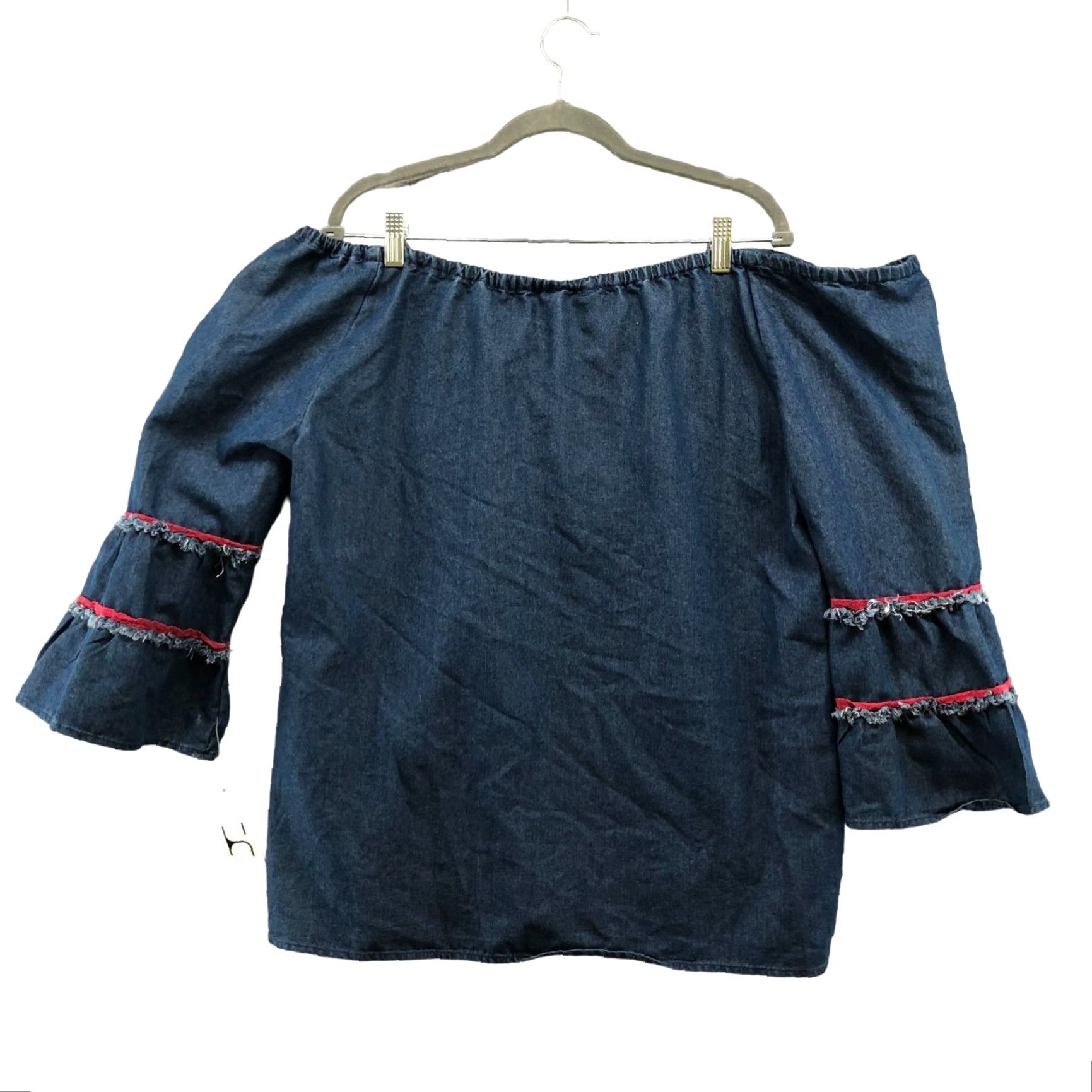 Vintage HANNAH Blouse Chambray Off Shoulder Bell Sleeve Embroidered Womens L Size L / US 10 / IT 46 - 2 Thumbnail