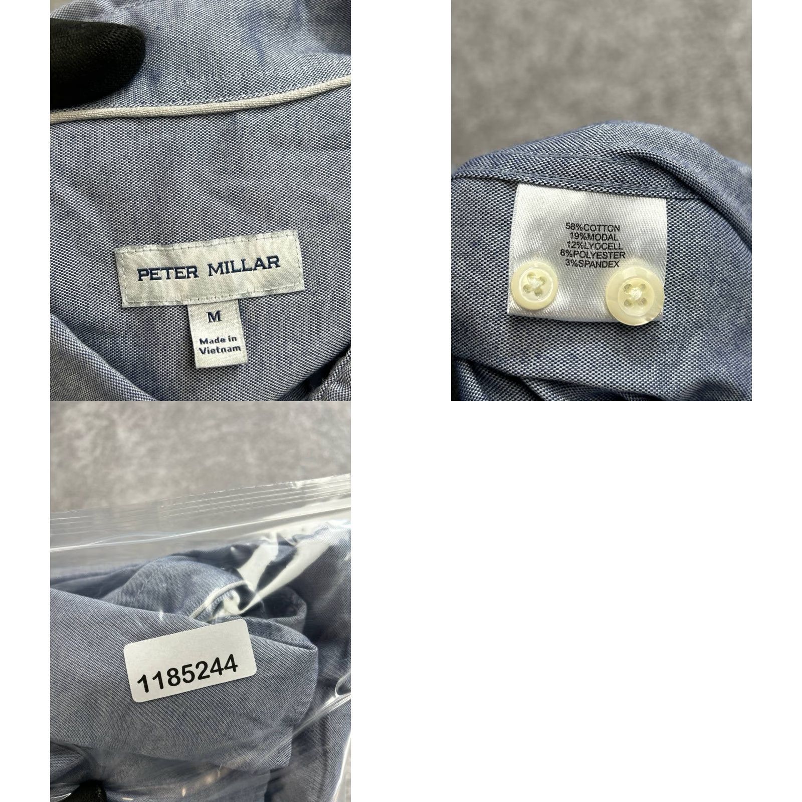 Peter Millar Peter Millar Dress Shirt Mens Medium Gray Cotton Stretch Button-Down Formal Shirt Size 40R - 8 Thumbnail