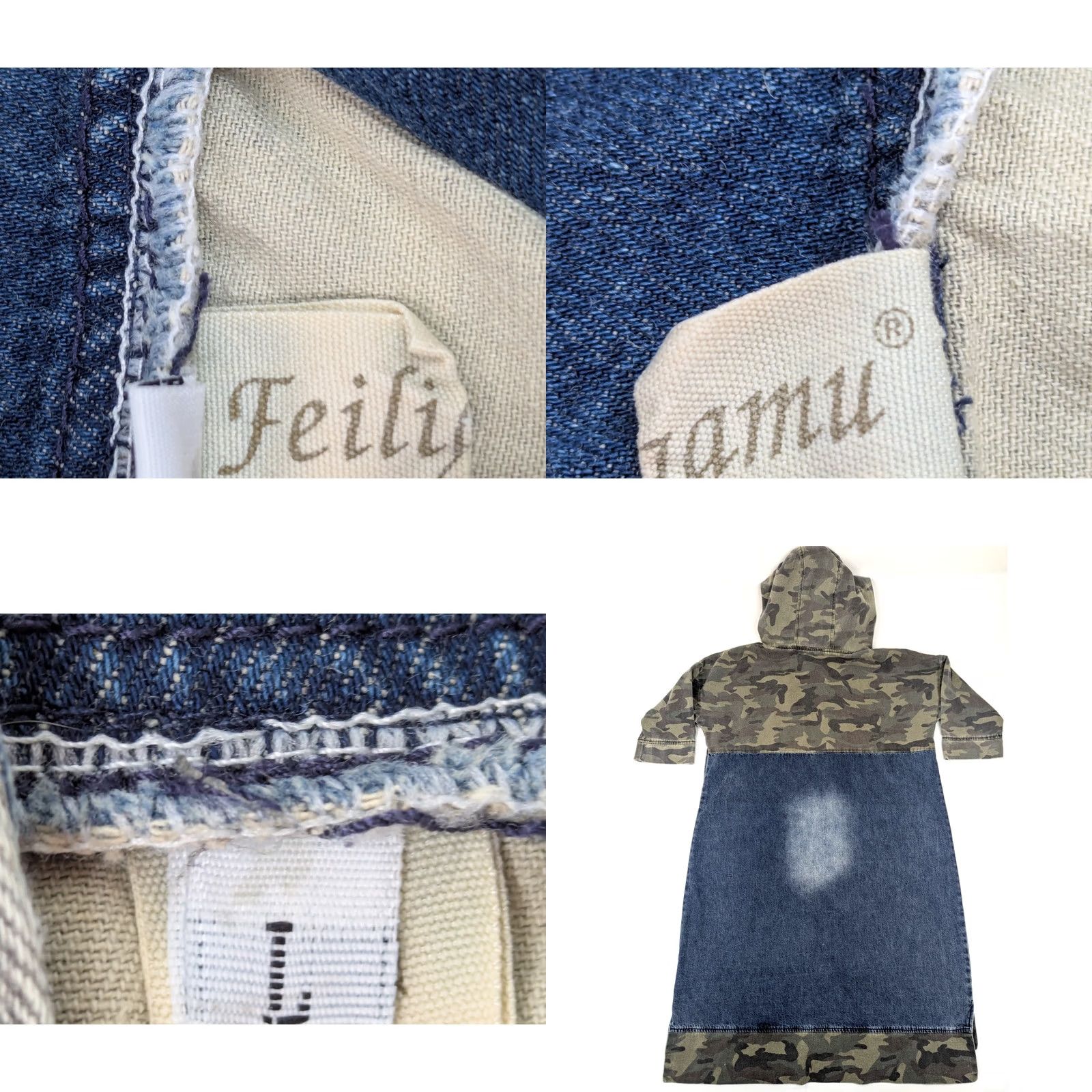 Denime Feilipamu Y2K Streetwear Camouflage Blue Jean Colorblock Denim Dress Women L Hooded Shirt Dress Casual 90s Retro Womens Size 36" / US 14 / IT 50 - 8 Thumbnail