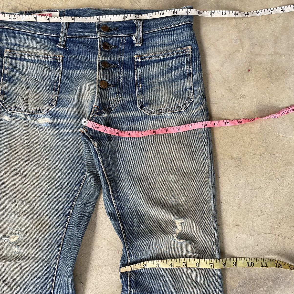 If Six Was Nine Rare Vintage 80s Edwin Distressed Flare Faded Mud Wash Denim Size US 31 - 12 Thumbnail