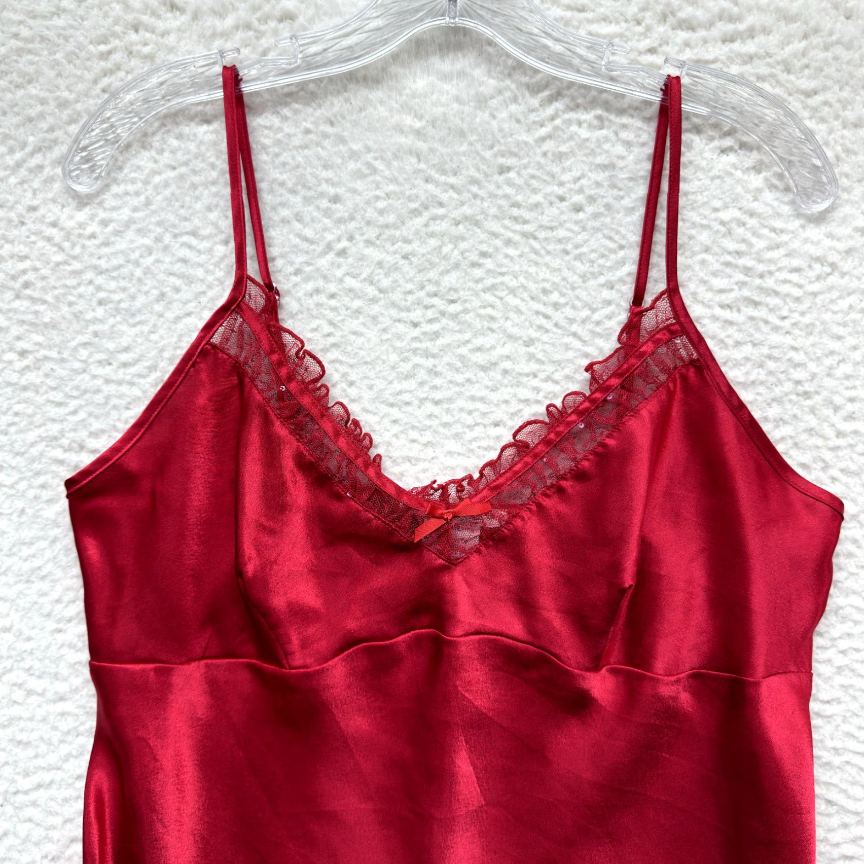 Vintage VINTAGE Camisole Top M Red Satin Lace Coquette Victorian Edwardian Y2K Size M / US 6-8 / IT 42-44 - 3 Thumbnail