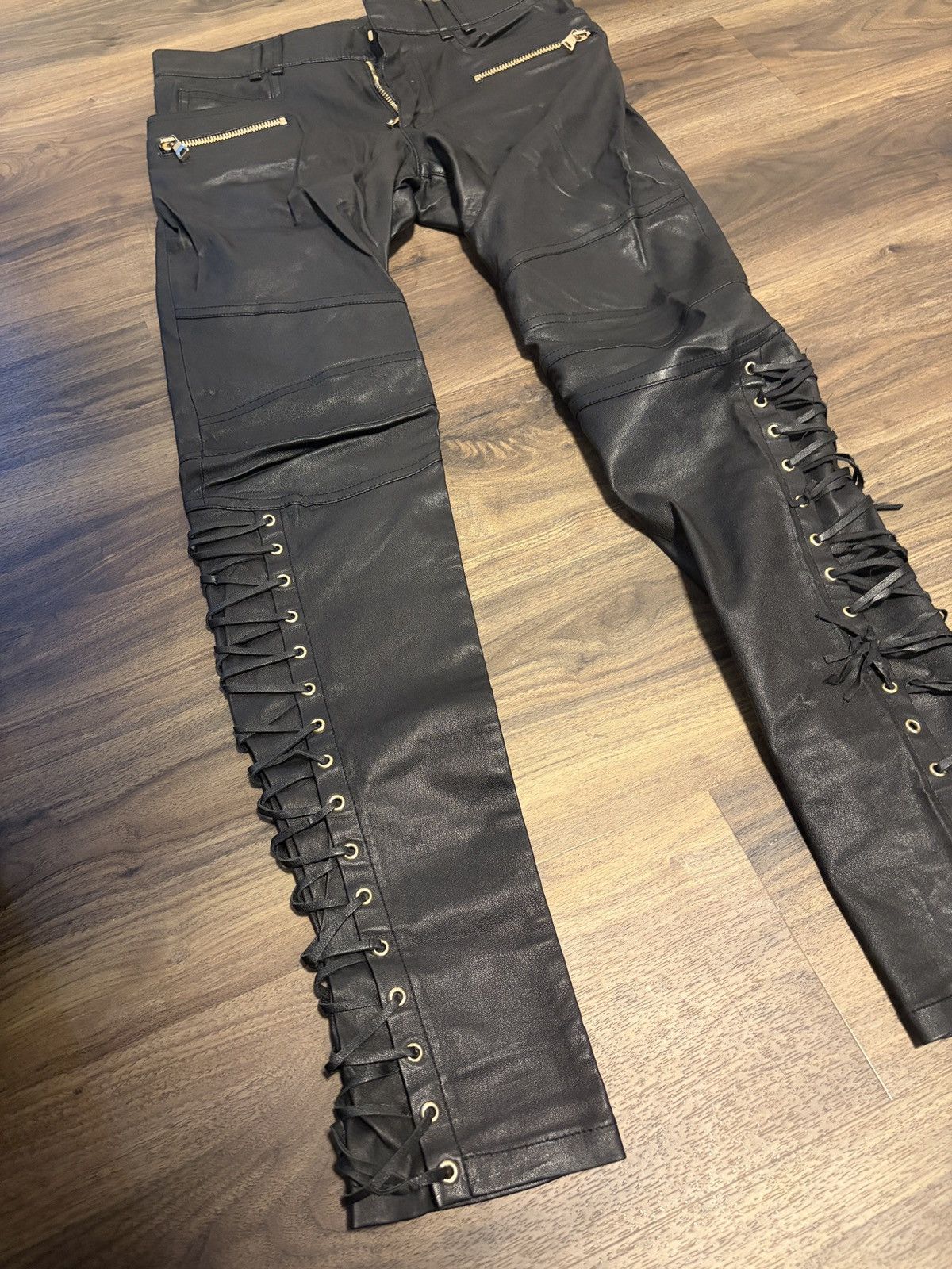 Balmain Balmain Lace-Up Lamb Leather Biker Jeans Size US 32 / EU 48 - 6 Thumbnail