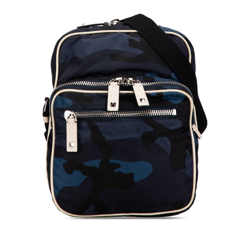 Valentino Valentino Camouflage Studded Nylon Shoulder Bag Canvas Crossbody Bag in Blue, Men's