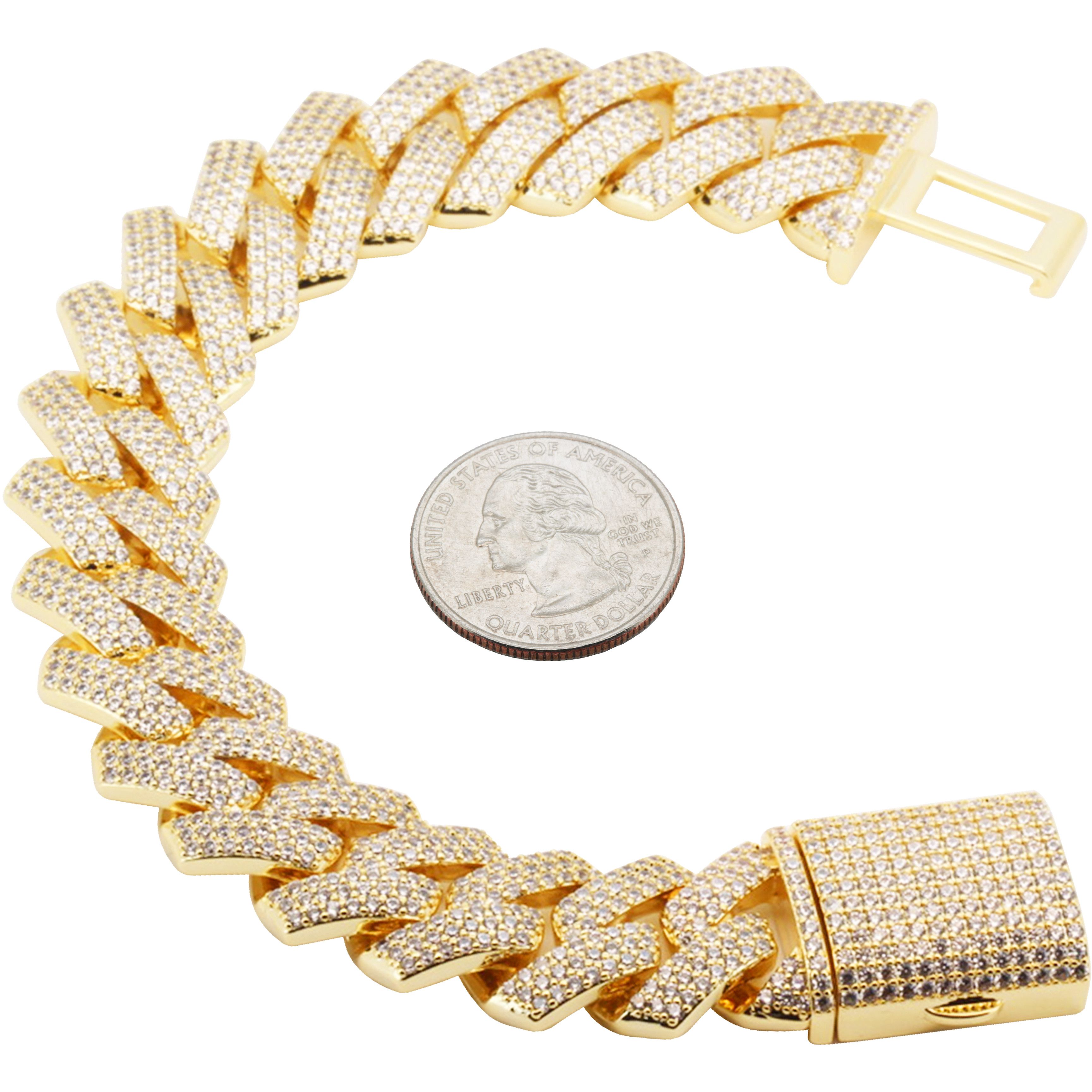 Other 14k Yellow Gold Plated AAA CZ 18mm Cuban Link Bracelet 8.5” Size ONE SIZE - 1 Thumbnail