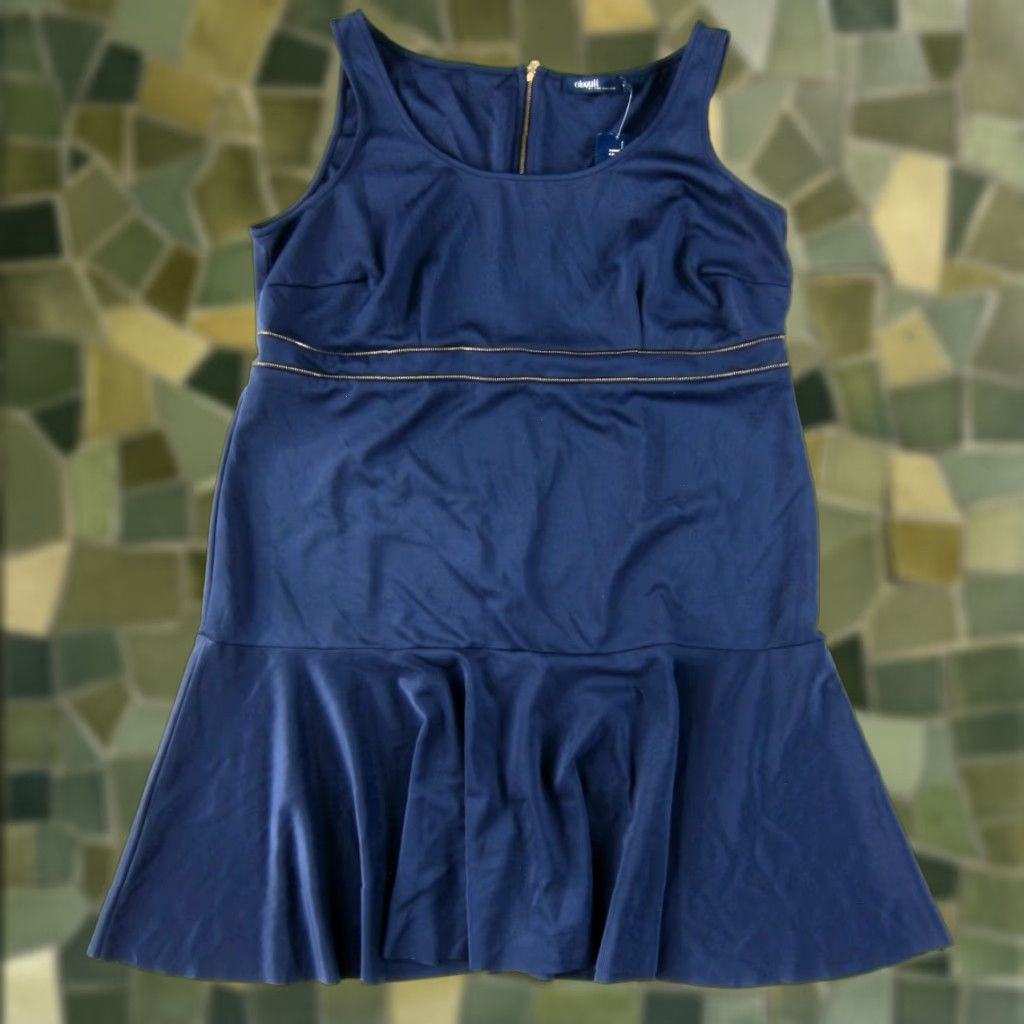 Vintage NWT Eloquii Navy Blue Stretch Gold Zipper Sleeveless Tank Sheath Sun Dress 16W Size XXL / US 16-18 / IT 52-54 - 1 Thumbnail