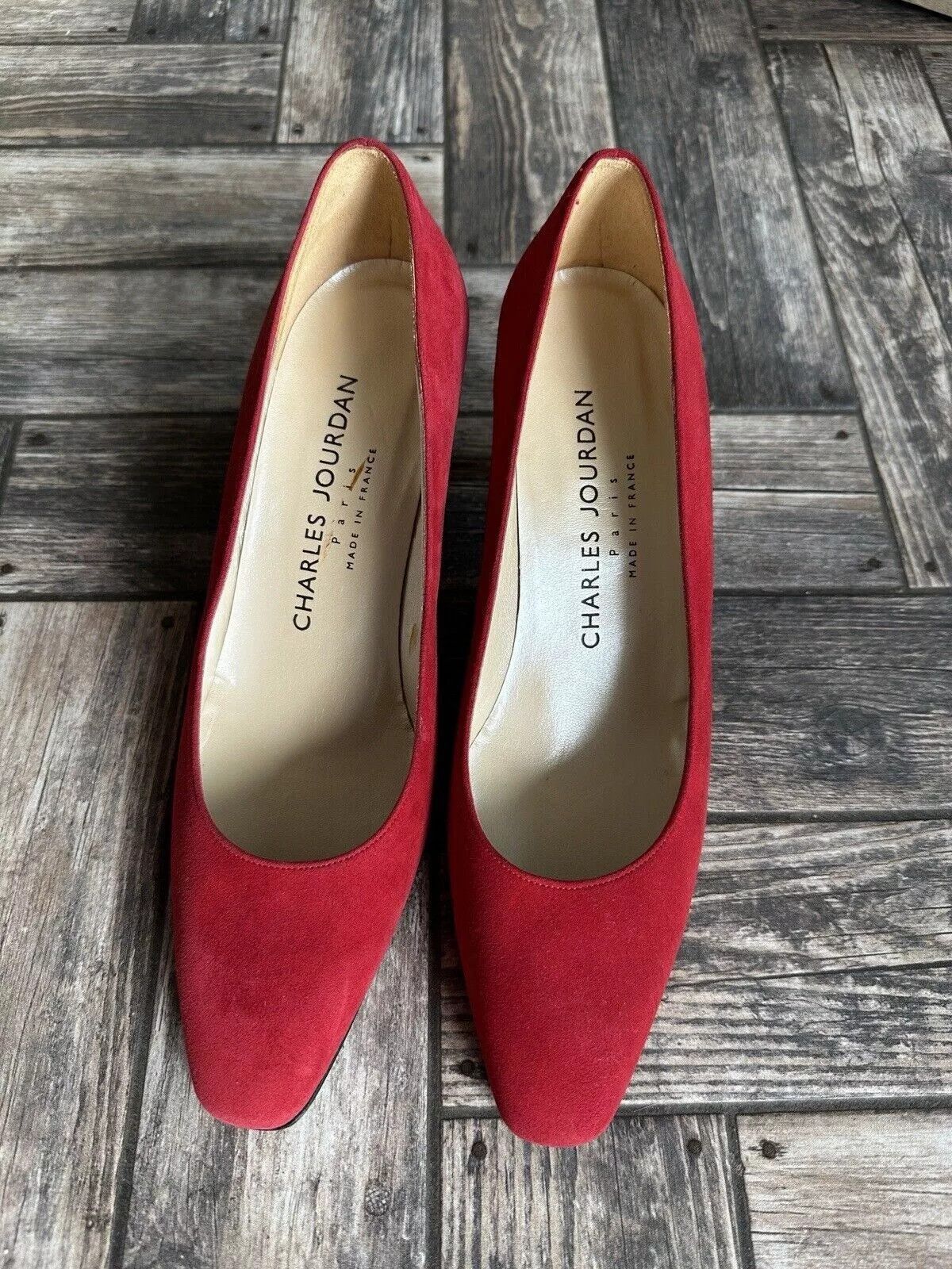 Charles Jourdan Vintage Charles Jourdan Paris Red Heels Suede Leather Shoes Size US 8 / IT 38 - 6 Thumbnail