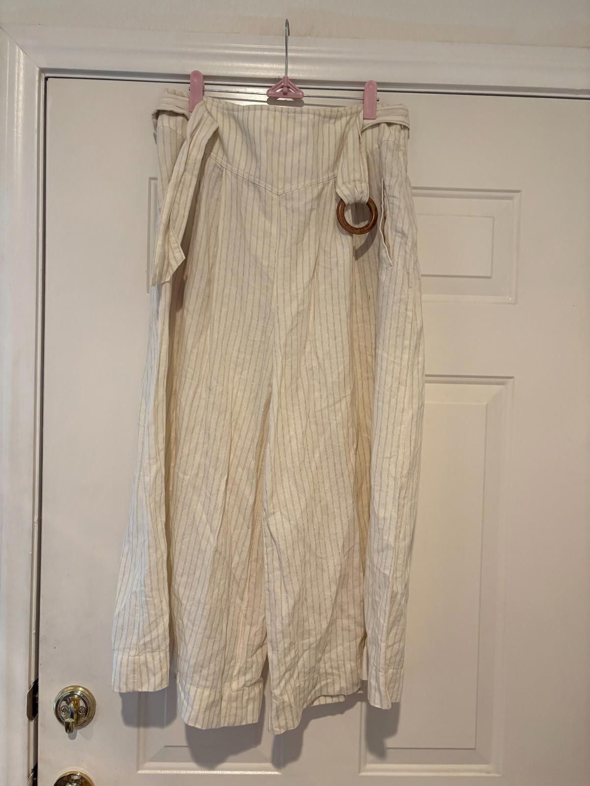 Designer Womens Anthropologie wide leg capri cream cotton sz8. P Size 30" / US 8 / IT 44 - 1 Thumbnail