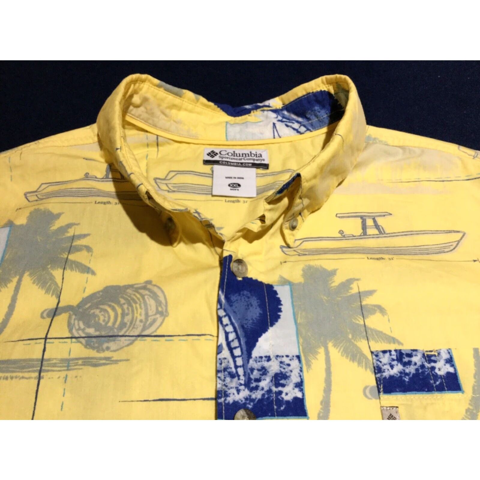 Vintage Columbia Mens Short Sleeve Yellow Fish Print Button Front Shirt 2XL Size US XXL / EU 58 / 5 - 3 Thumbnail