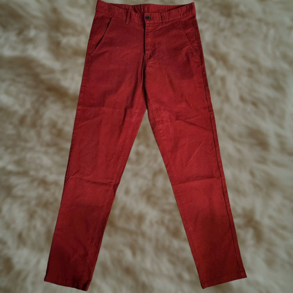 Vintage Plaid & Plain Chino Pants Mens 29x30 Skinny Stretchy Burgundy Red NWT Size US 29 - 1 Thumbnail