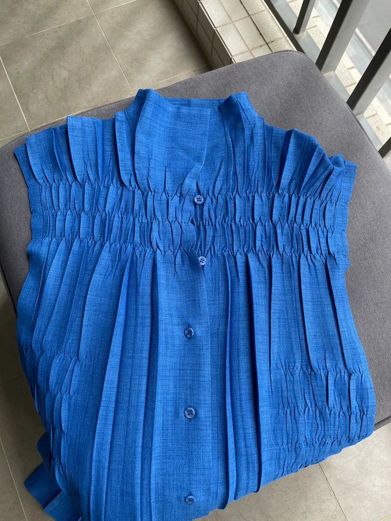 Issey Miyake Issey Miyake size:2 Blue main line faux linen texture dres Size M / US 6-8 / IT 42-44 - 4 Thumbnail