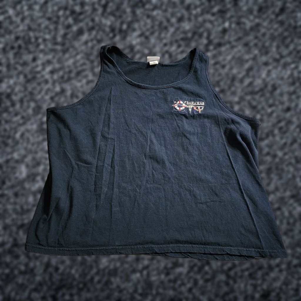 Vintage VINTAGE Mofo USA Bahamas Embroidered Travel Destination Tank Top Shirt Unisex Adults XL Black 90s Beach Cropped Sleeveless T-Shirt Size US XL / EU 56 / 4 - 1 Thumbnail