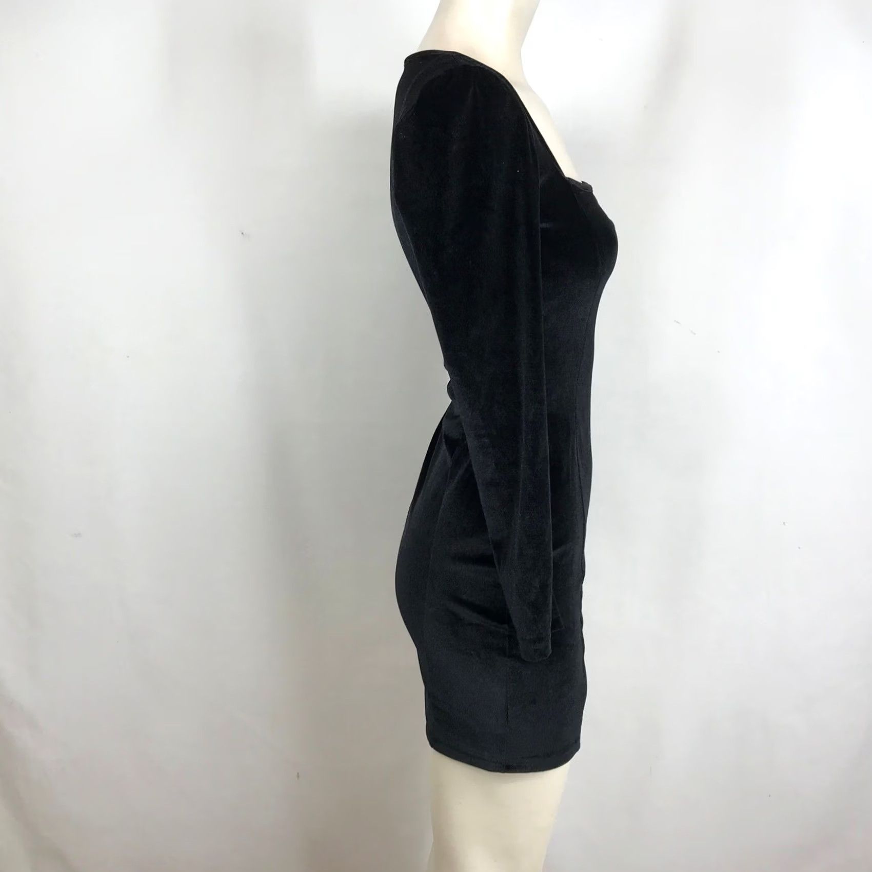 Velvet Womens Black Velvet Square Neck Long Sleeve Bodycon Mini Dress S Size S / US 4 / IT 40 - 4 Thumbnail