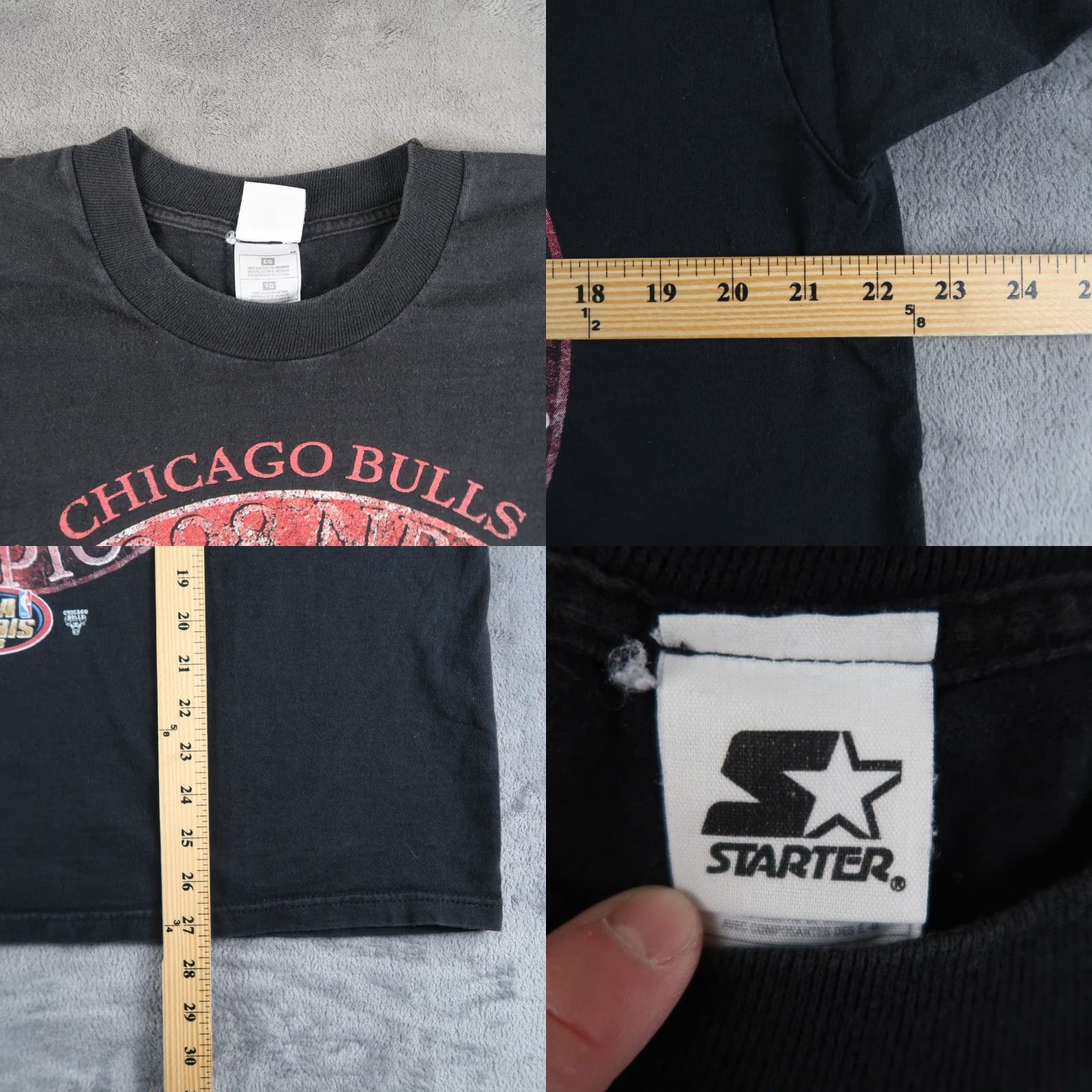 Starter VINTAGE Chicago Bulls Tour 1998 Champions Graphic T-Shirt XL Men Black 90s NBA Starter Shirt Sports Boys Size US XL / EU 56 / 4 - 8 Thumbnail