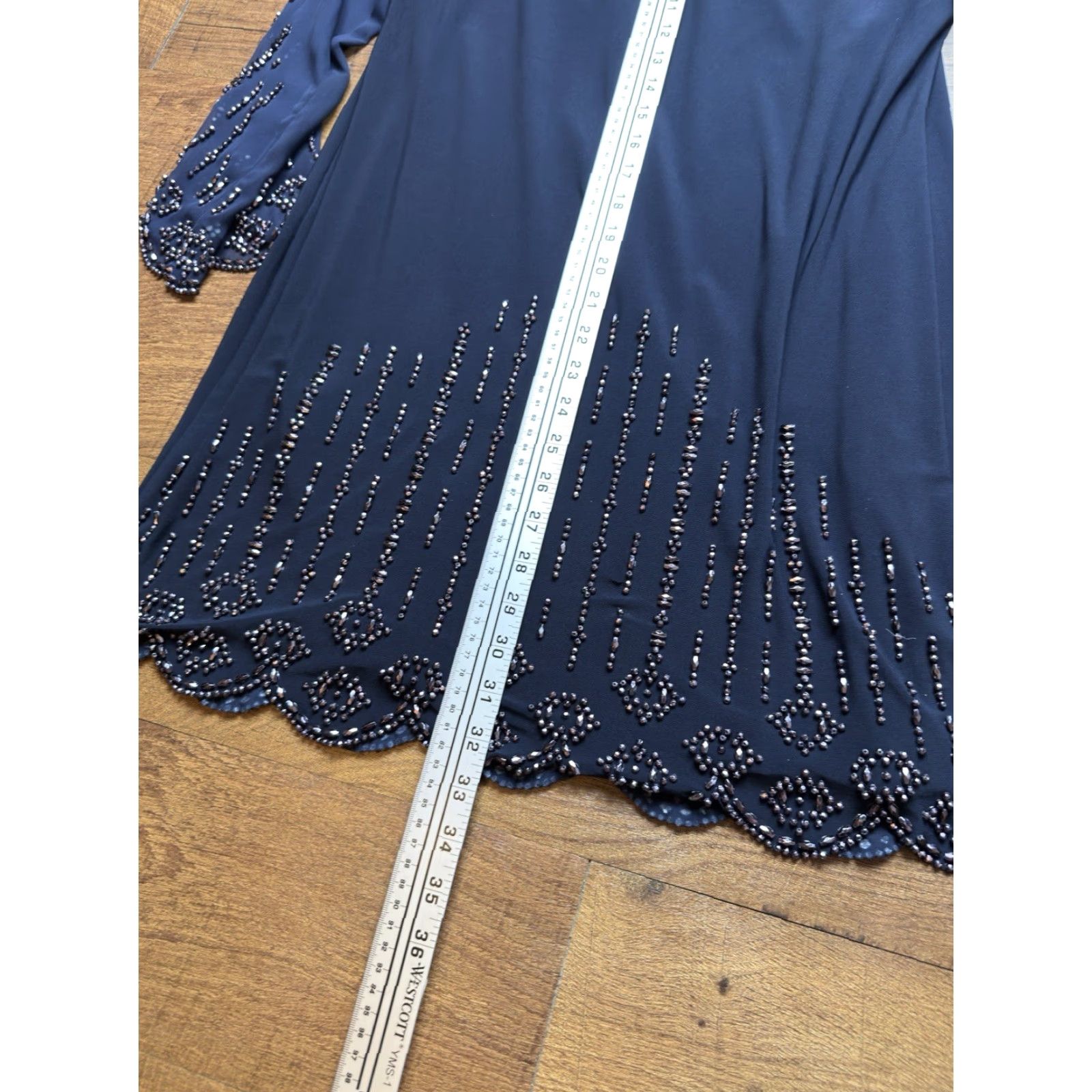 Vintage XSCAPE Long Sleeve Beaded Dress Navy Blue Size 12 Size XL / US 12-14 / IT 48-50 - 7 Thumbnail