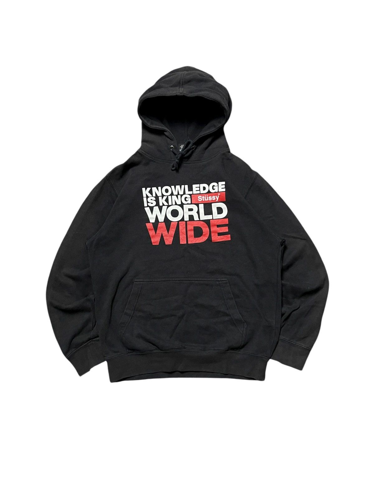 VINTAGE STUSSY “KNOWLEDGE IS KING”WORLDWIDE SUN FADED HOODIE