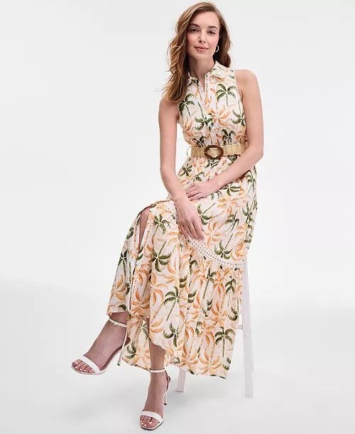Ann Taylor NWT Taylor Printed Teffeta-Belted Front Button Maxi Dress Size M / US 6-8 / IT 42-44 - 2 Thumbnail