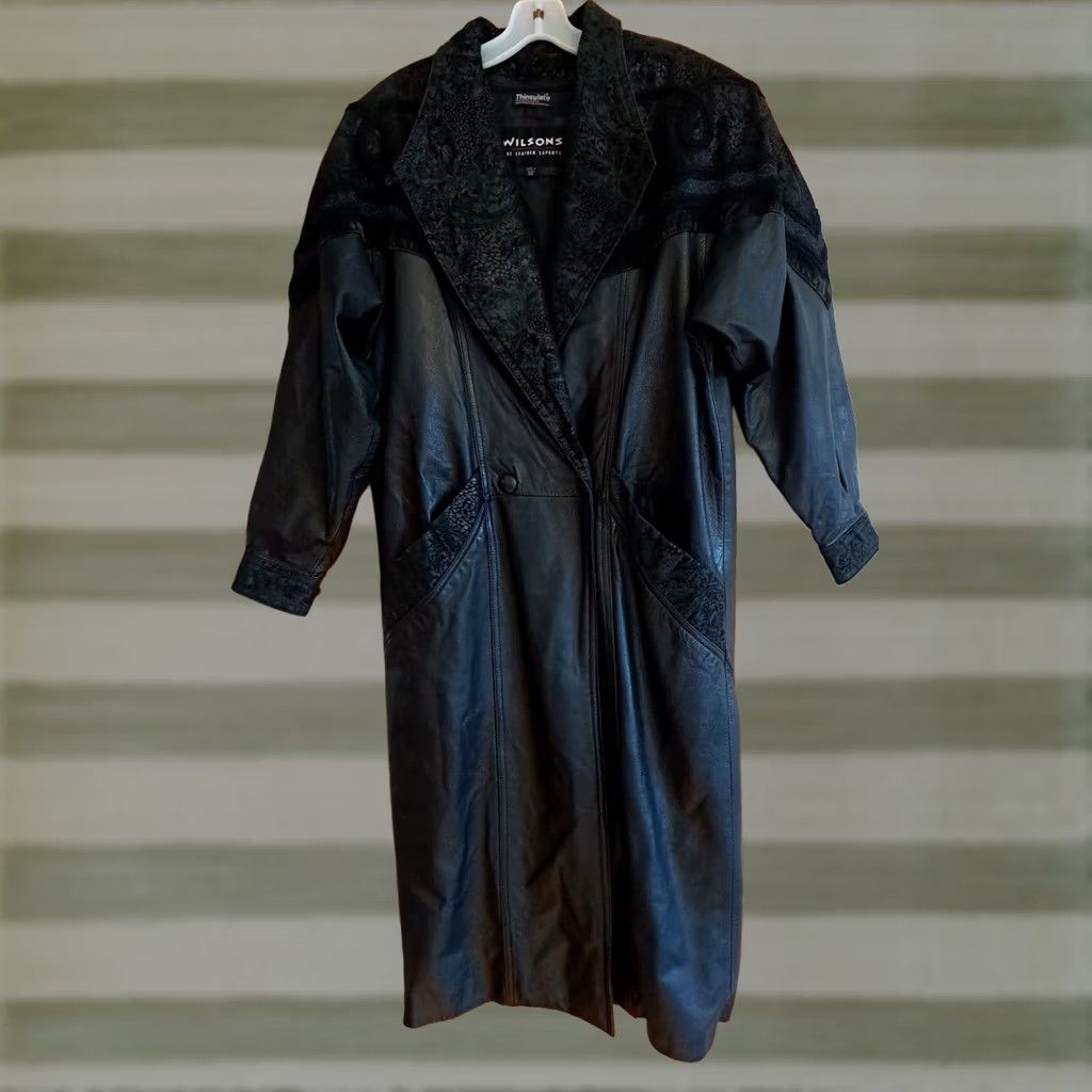 Wilson Wilson Coat Women Long Black Suede Embroidered Leather X-Small Trench Bohemian Party/Cocktail Size XS / US 0-2 / IT 36-38 - 1 Thumbnail