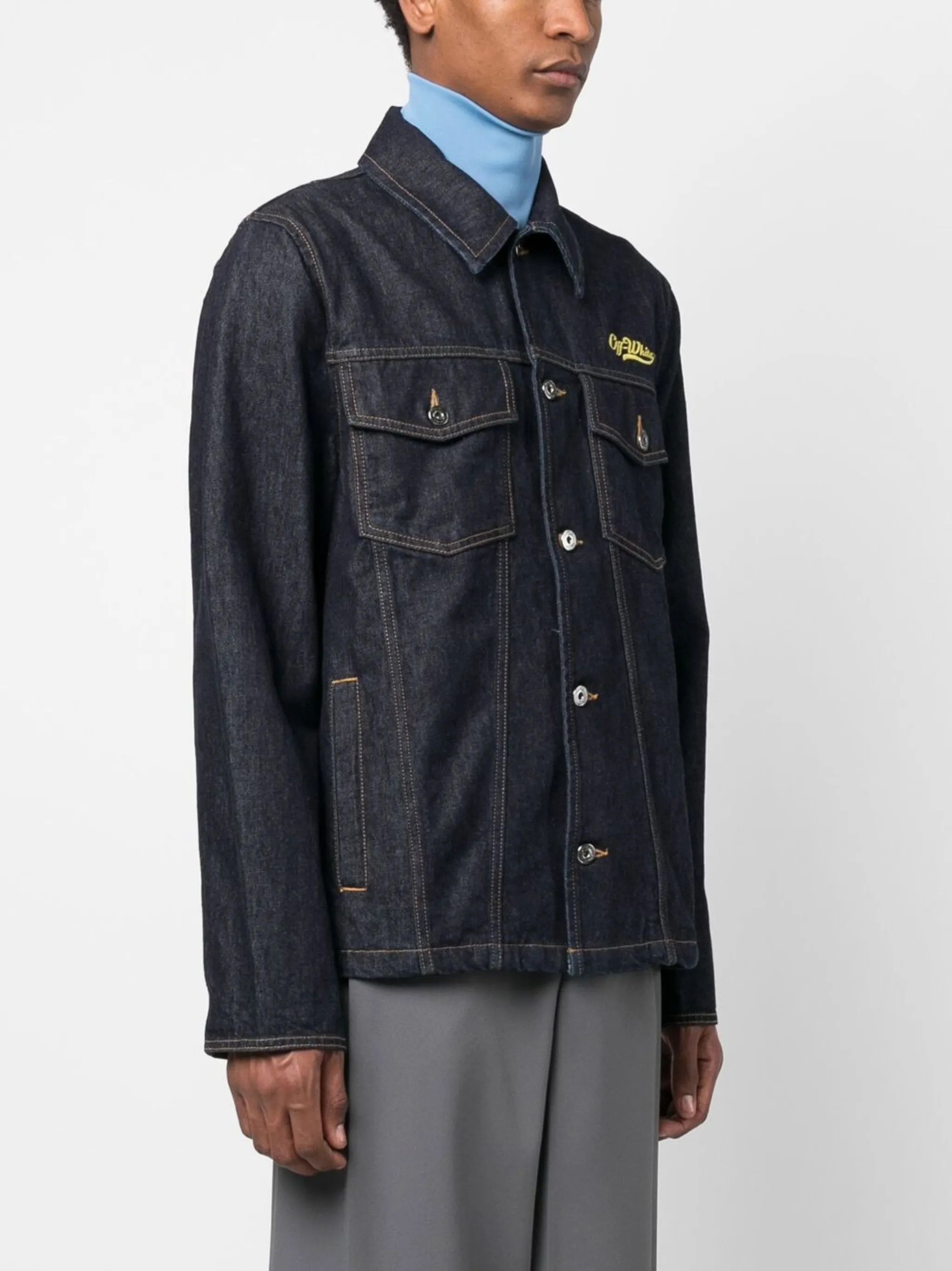Off-White o1gr1nt0125 Wave Off Denim Utility Shirt in Raw Indigo Size US M / EU 48-50 / 2 - 3 Thumbnail