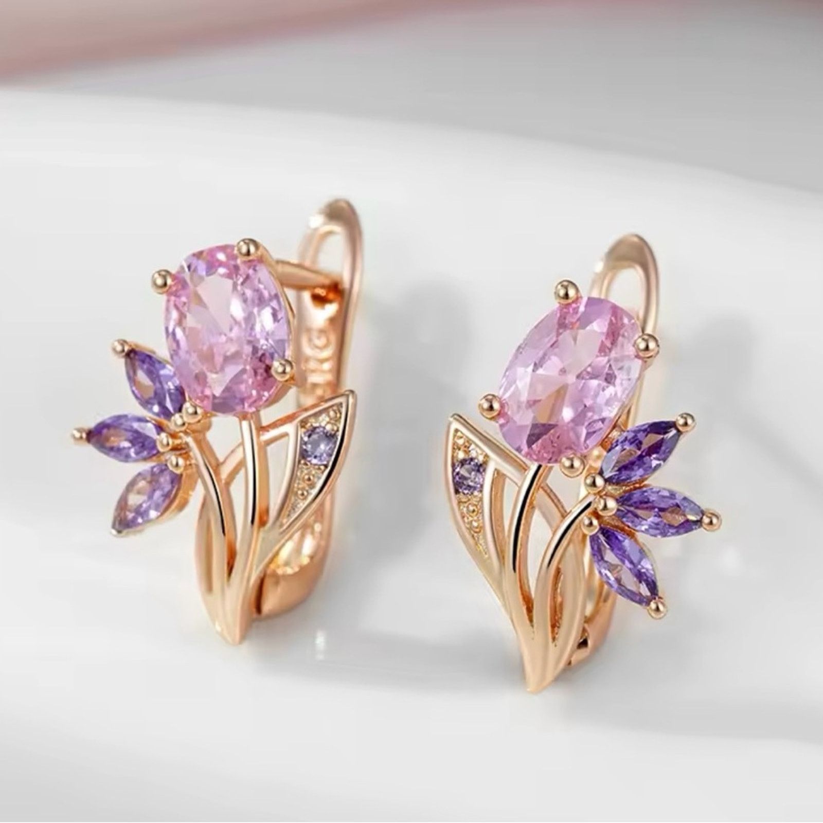 Other Purple Pink Zircon Flower Drop Earrings For Women Size ONE SIZE - 1 Thumbnail