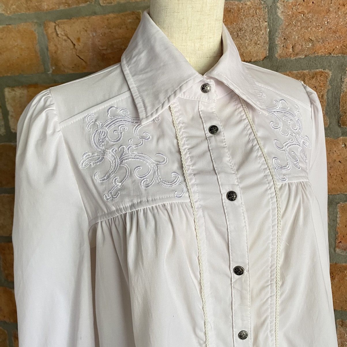 Japanese Brand Ozz Croce Y2K Punk White Embroidered Long Dress Shirt Size M / US 6-8 / IT 42-44 - 23 Thumbnail
