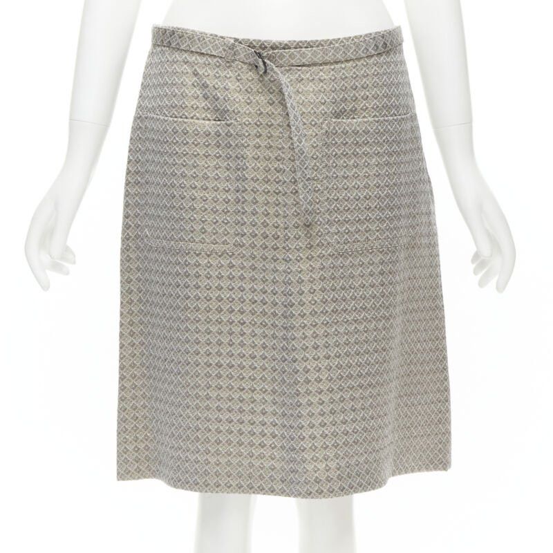 Dries Van Noten DRIES VAN NOTEN gold coated jacquard cotton belted knee lnegth skirt FR36 S Size 26" / US 2 / IT 38 - 1 Thumbnail