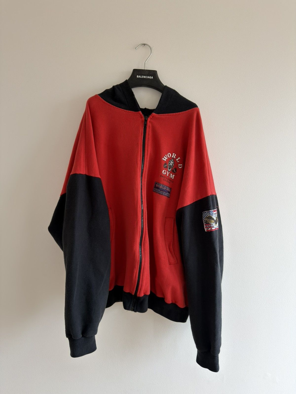 Vintage *RARE* 1980s WORLD GYM TWO-TONE GORILLA BODYBUILDING HOODIE Size US XL / EU 56 / 4 - 1 Thumbnail