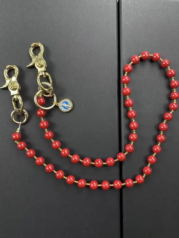 Jewelry Red Beaded Wallet Chain, Pants Chain, Belt Chain Size ONE SIZE - 6 Thumbnail