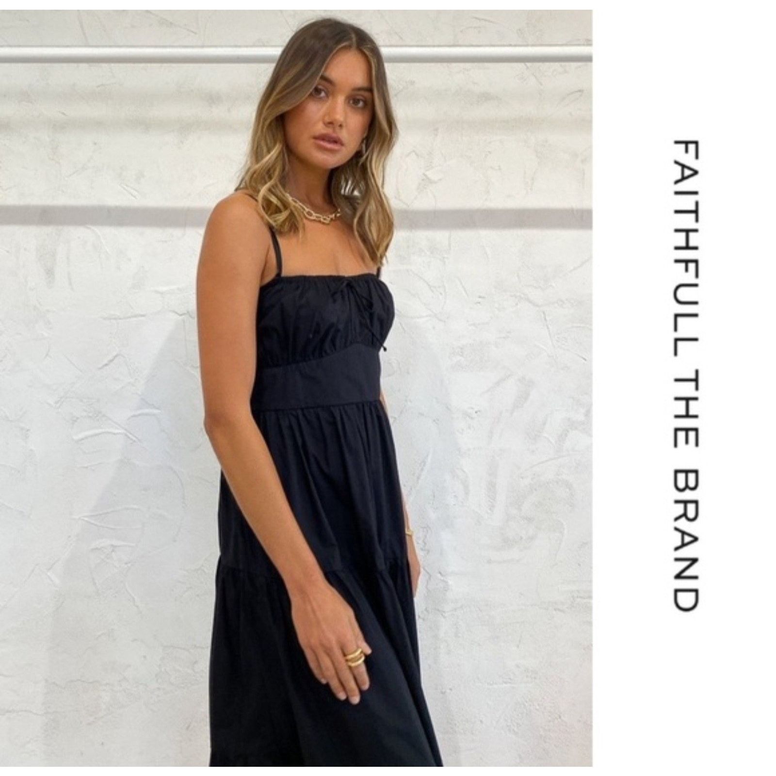 FAITHFULL Faithfull the Brand Faithful Alexia Black Midi DRESS size 4 Size S / US 4 / IT 40 - 3 Thumbnail